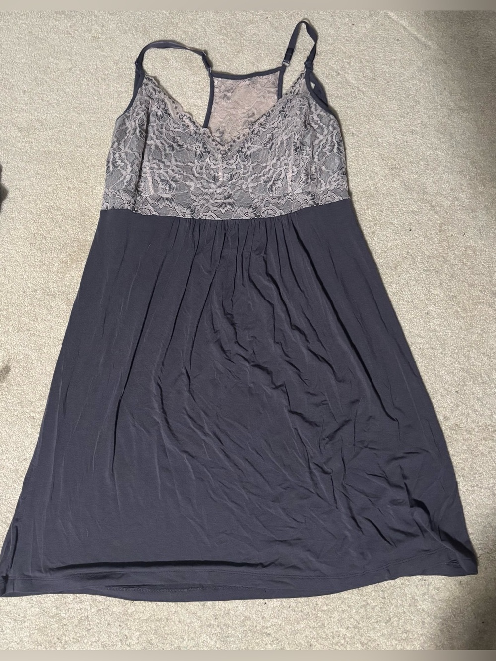 kindred bravely Grey Lace nursing pumping night gown Adjustable Straps XXXL